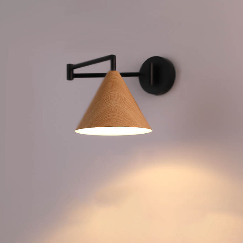 Skandinavische Schwenkarm Wandleuchte | Moderne LED Wandlampe mit Holzstruktur