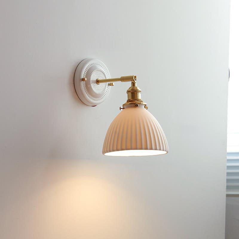 Japanische Wandlampe Keramik & Messing | Vintage Wandleuchte