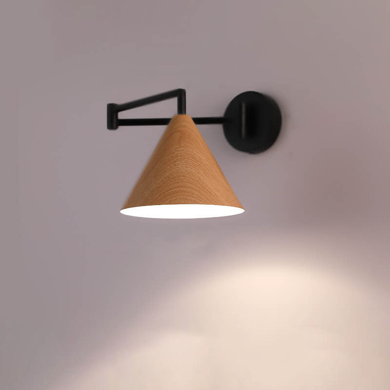 Skandinavische Schwenkarm Wandleuchte | Moderne LED Wandlampe mit Holzstruktur