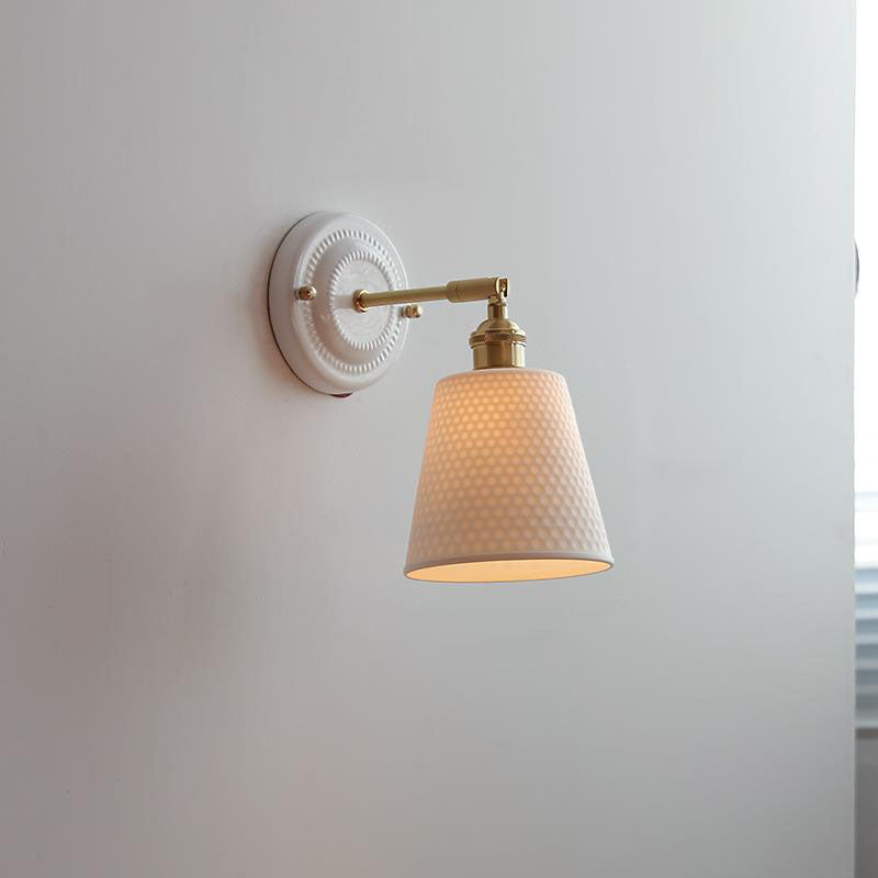 Japanische Wandlampe Keramik & Messing | Vintage Wandleuchte