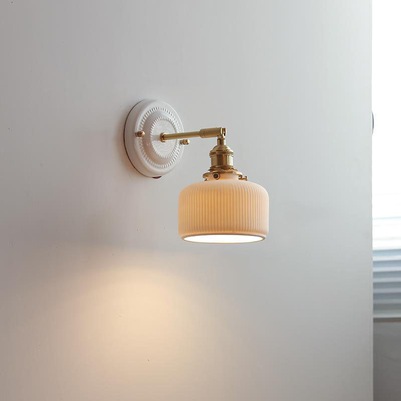 Japanische Wandlampe Keramik & Messing | Vintage Wandleuchte