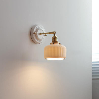 Japanische Wandlampe Keramik & Messing | Vintage Wandleuchte