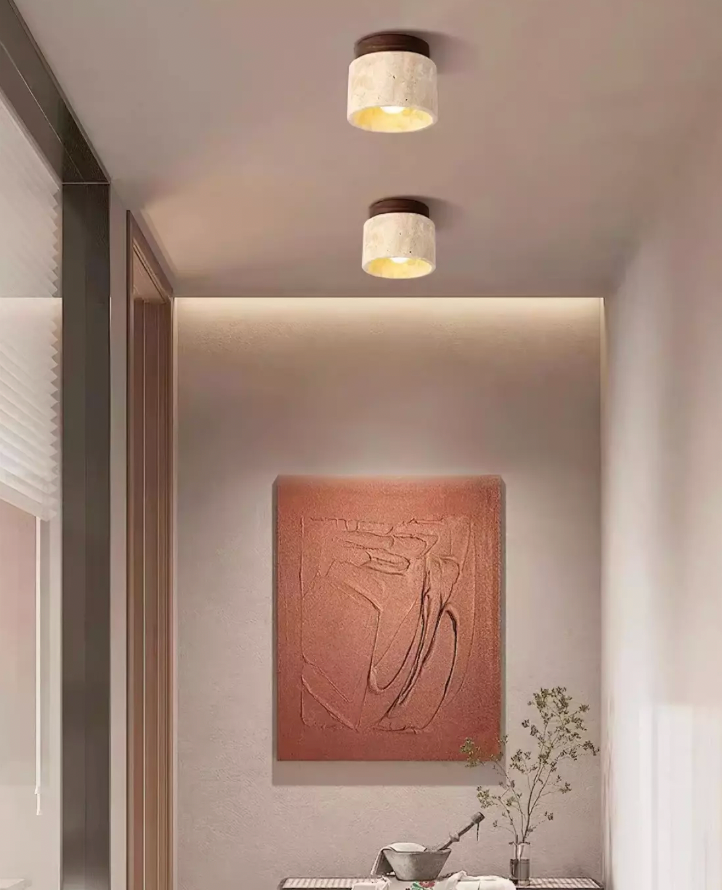 Radia Travertin Deckenlampe | Holz Akzent & edles Licht