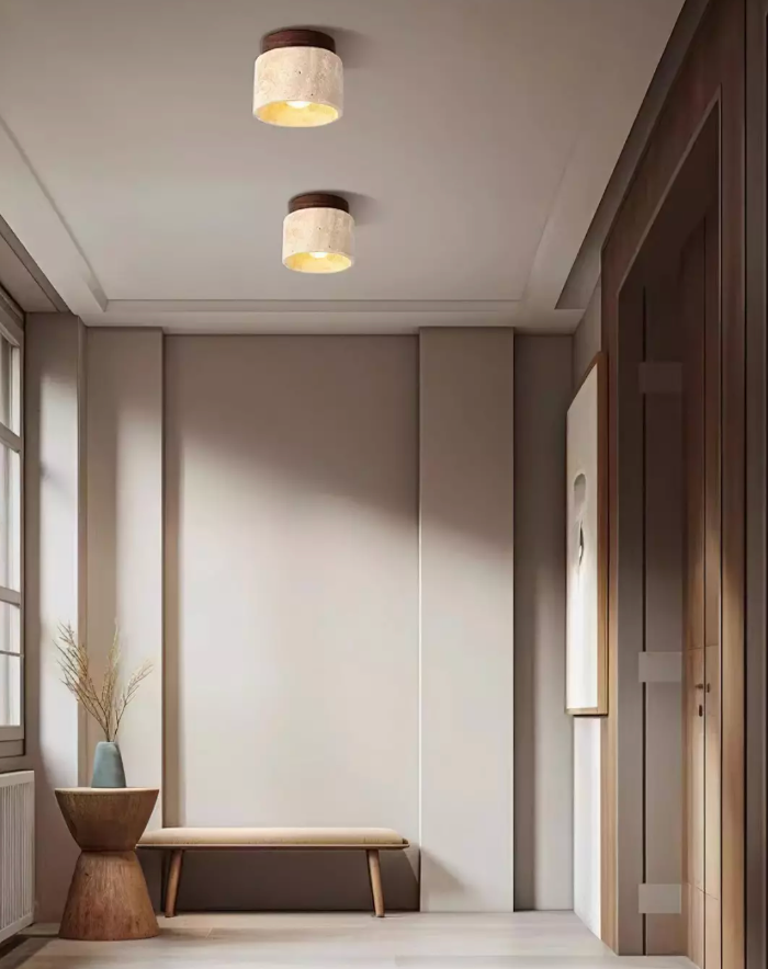 Radia Travertin Deckenlampe | Holz Akzent & edles Licht
