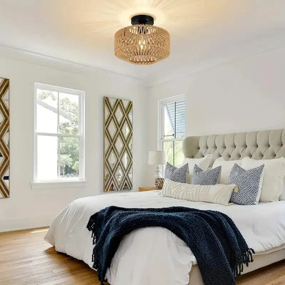 Rattan Pendelleuchte Natur | Stilvolle Deckenlampe handgefertigt im Boho-Look