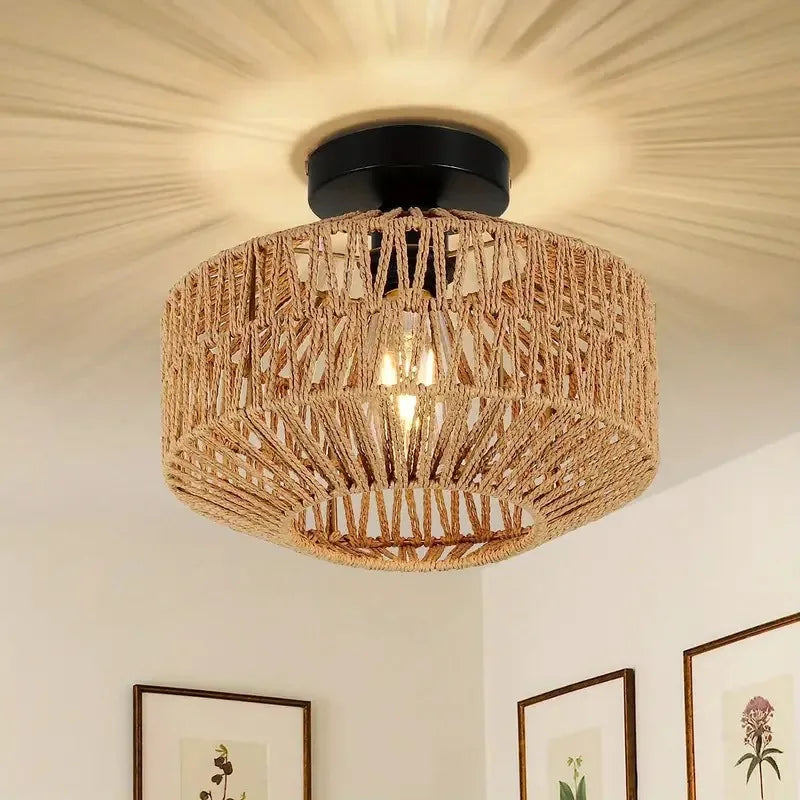 Rattan Pendelleuchte Natur | Stilvolle Deckenlampe handgefertigt im Boho-Look