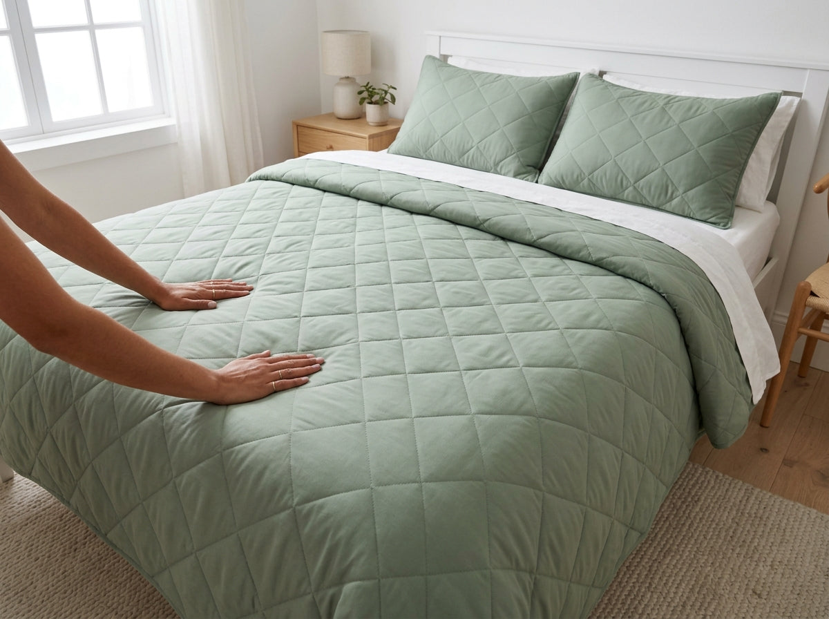 Die DreamWrap Decke mit einer Hand glattziehen